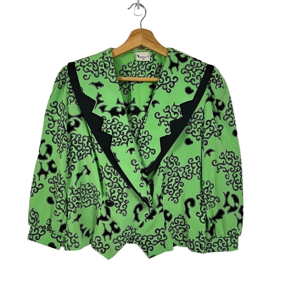 𝅺VINTAGE Hermann Lange Bright Green & Black Blazer Jacket size 40 Medium